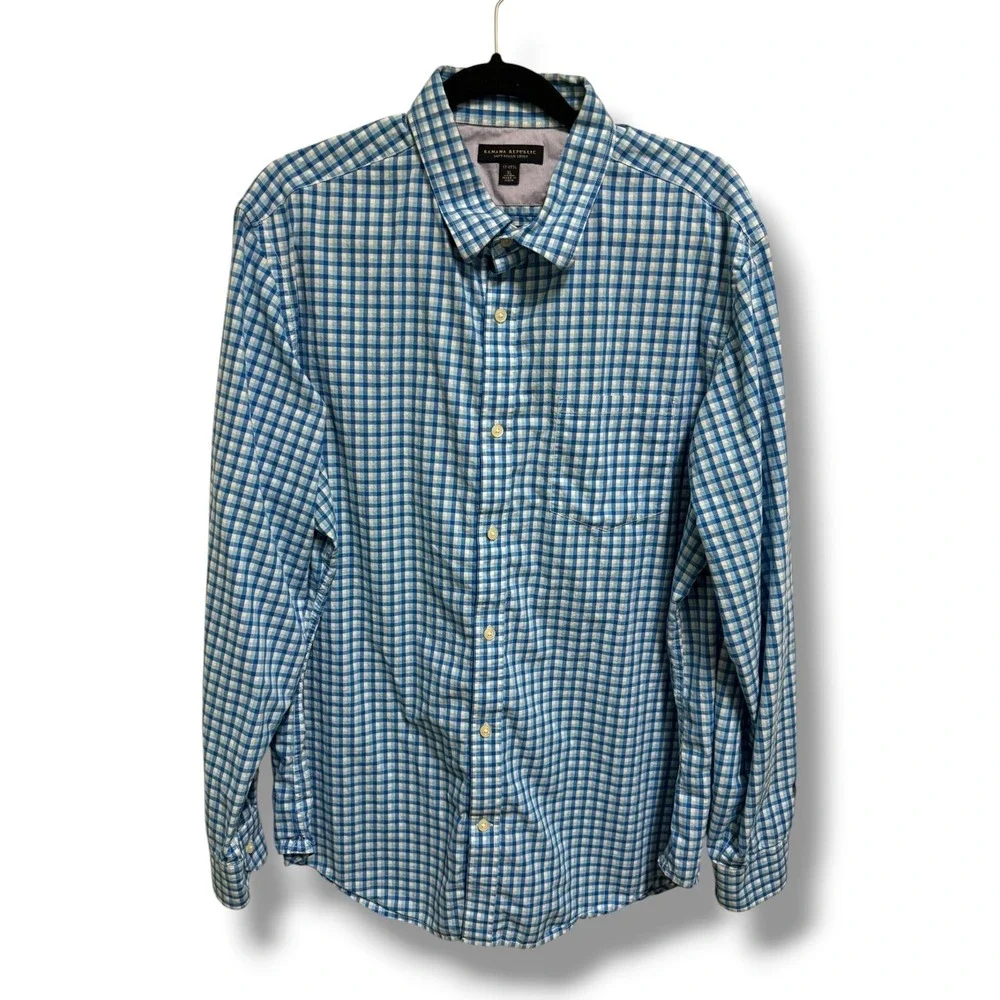 Banana Republic Blue White Gingham Button Down Shirt Mens XL Cotton Casual Soft